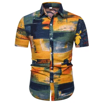 

Men's brand new personalized fashion creative business casual short sleeve printed shirt mens shirts Hawaiian beach shirt