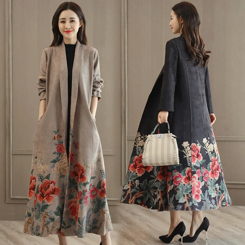 

2018 Autumn And Winter New Style Suede Coat Women's Lace-up over-the-Knee Long Trench Coat Jx5921