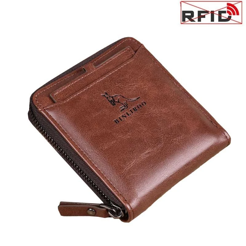 Cartera de cuero con cremallera para hombre, Mini monedero RFID, tarjetero de negocios|Carteras| AliExpress
