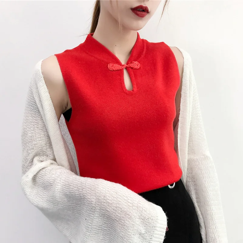 chinese style sleeveless tang suit qipao tops women casual loose blouse retro tang shirt cheongsam mandarin collar pullover