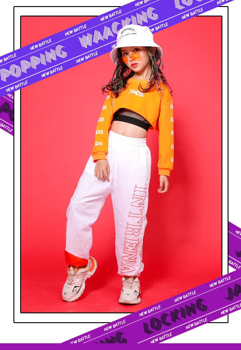 Kid Cool Hip Hop Clothing Hoodie Sweatshirt Shirt Top Crop Hollow Causal Pants for Girl Jazz Ballroom Dance Costume Clothes Wear (2)