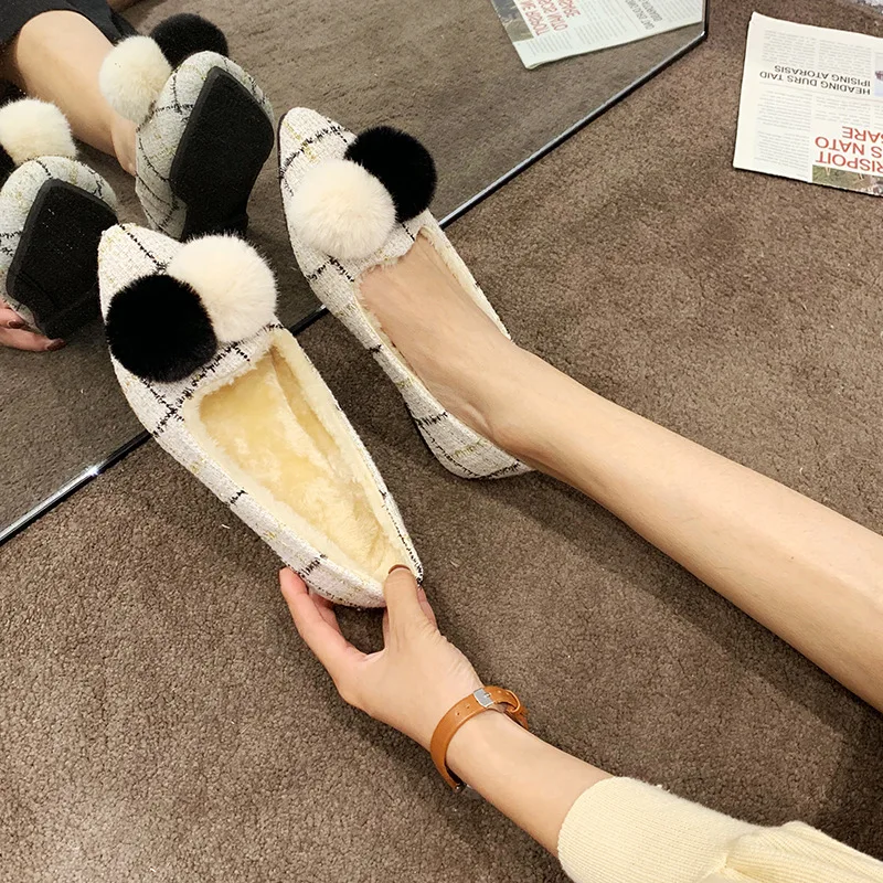 

Shoes Woman Flats Loafers With Fur Women's Moccasins Modis Casual Female Sneakers Pointed Toe Shallow Mouth Dress Slip-on