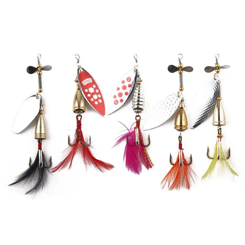 

5 Pcs/lot Metal Spinner Fishing Bait Spoon Fishing lure Retail Box Catfish Bass Lures 360 Rotation