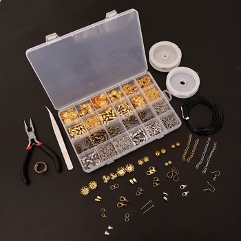 

Jewelry Making Kit - 3 Colors, 24 Different Styles 1200pcs Jewelry Findings and 6 pcs Jewelry Making Tools