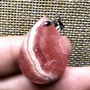 

Genuine Natural Red Rhodochrosite Crystal Pendant Jewelry For Woman Man 27x20x6mm Water Drop Beads Silver Argentina Stone AAAAA