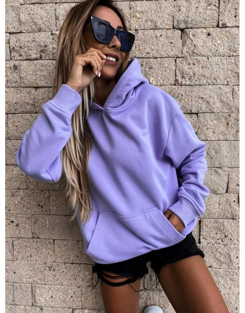 Oversized Sweatshirt Women Solid Purple Hoodies Top Clothes Hoody Female Autumn Winter Loose Big Pocket Pullover Sweatshirt