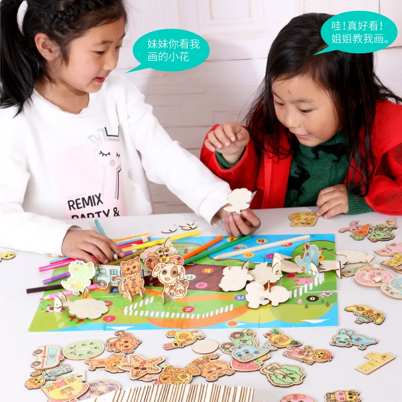 

Children Learn to Draw Suit Tool DIY Graffiti Coloring Drawing Painted CHILDREN'S Creative Educational Wooden Toys