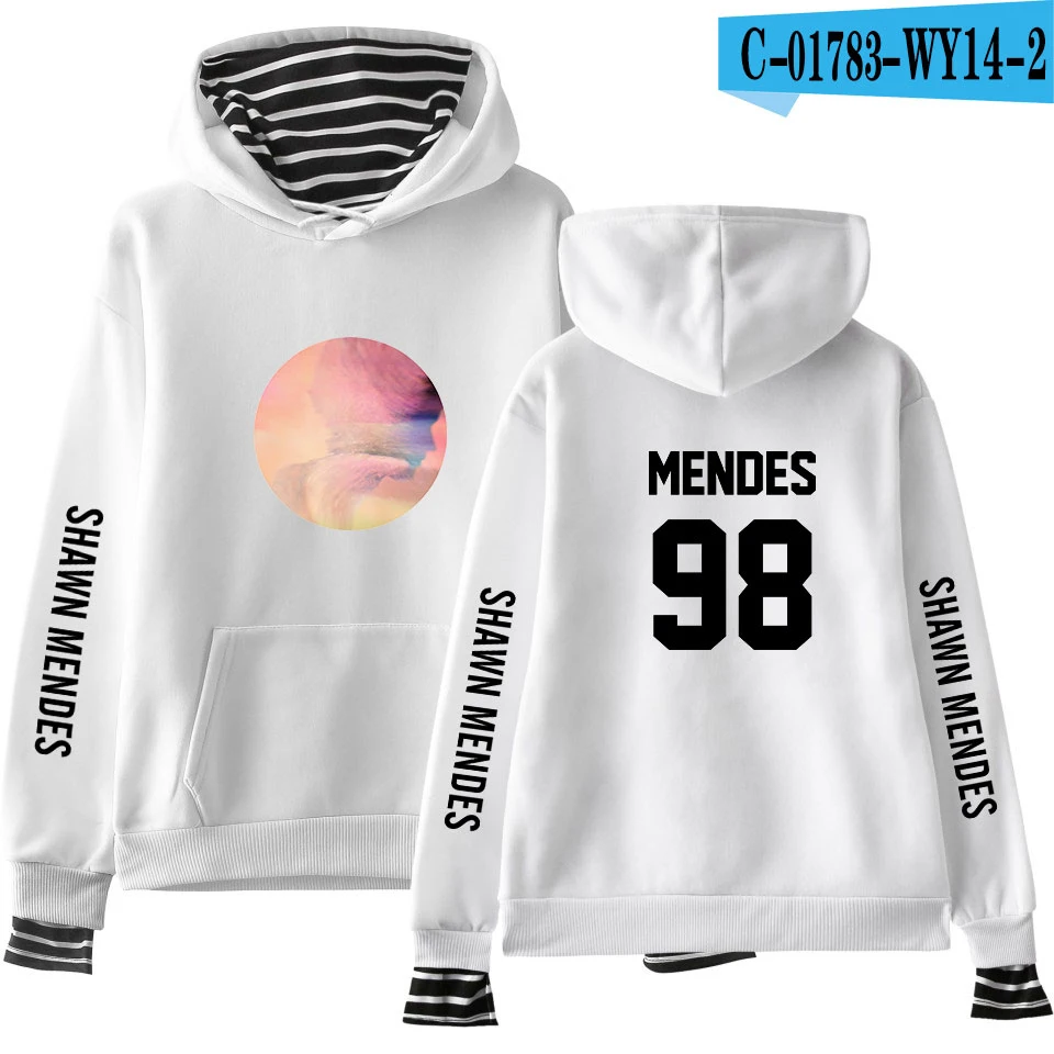 New shawn mendes Fake Two Pieces Hoodies Men/Women Autumn Winter Fashion Casual Sweatshirt Shawn Mendes Hip Hop Hoodie - Цвет: white