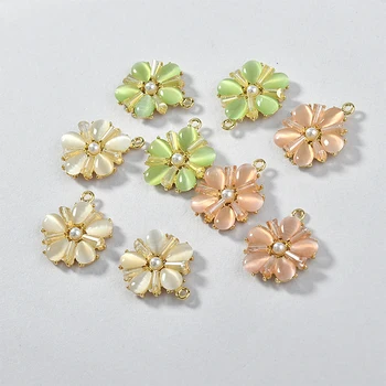 

Alloy Opal Pearl Crystal Flower Disk Pendant DIY Earrings Ornament Accessories Material 2pcs