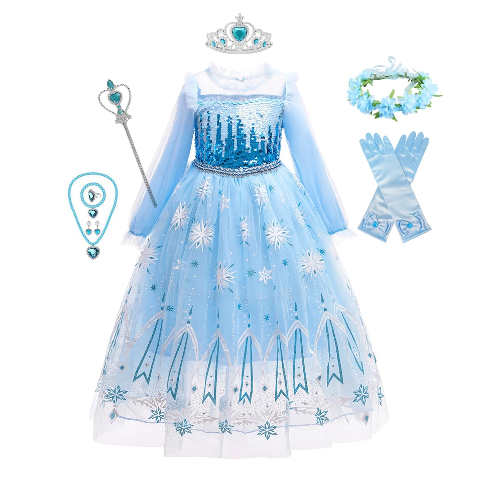 

Frozen 2 Costume for Girls Princess Dress Kids Snow Queen Cosplay Christmas Clothing Elsa Dress Up Fancy Ball Clothes
