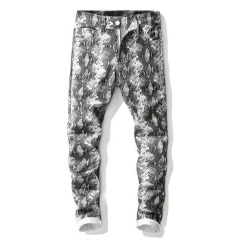 

2020 DWJ men tide feet pants youth fashion snakeskin printing of cultivate one's morality pants