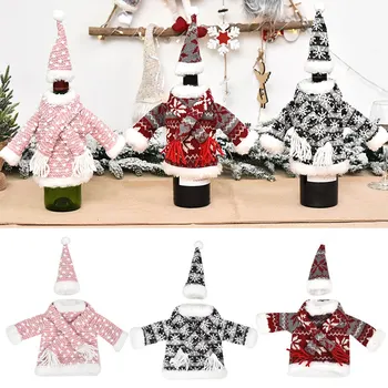 

Christmas Wine Bottle Cover Knitted Wine Bottle Sweater with Scarf Hat for Xmas Party Dinner Table Decoration^