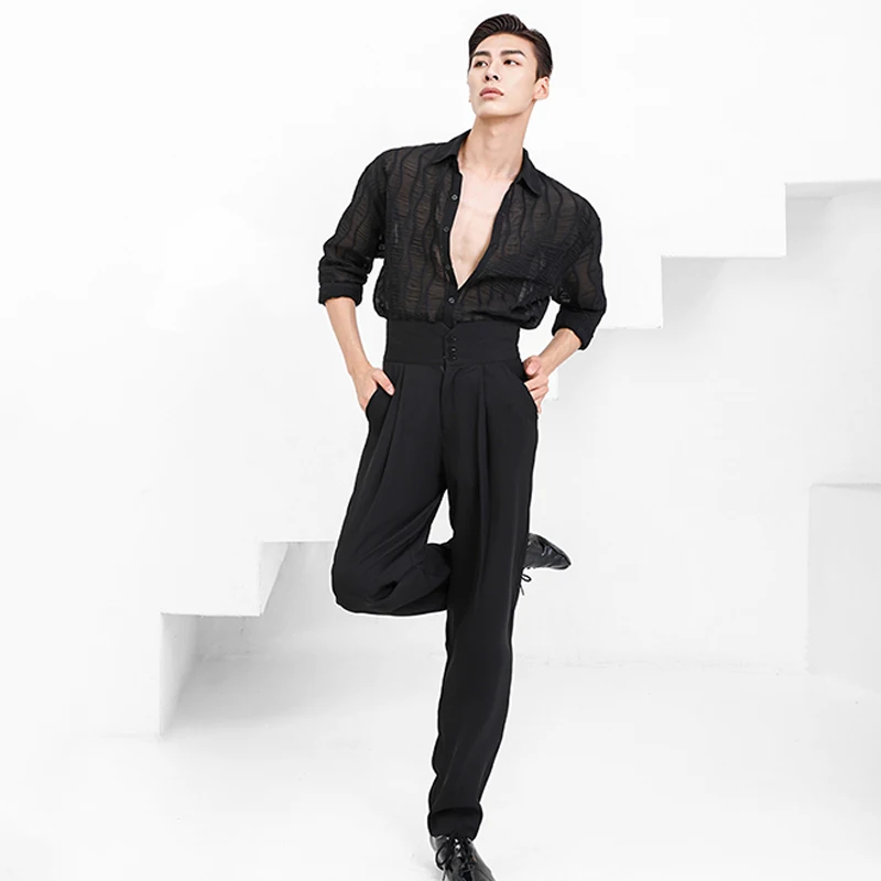 Male Latin Dancing Trousers Latin Dance Costume High Elastic Waist Ballroom Dance Competition Pants Practice Wear dance pants