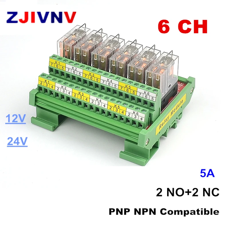 Canal de Módulo de Relé de Interface Montagem em Trilho Módulo de Relé de Interface 2no + 2nc Pnp Npn Compatível 6 12 v 24v dc