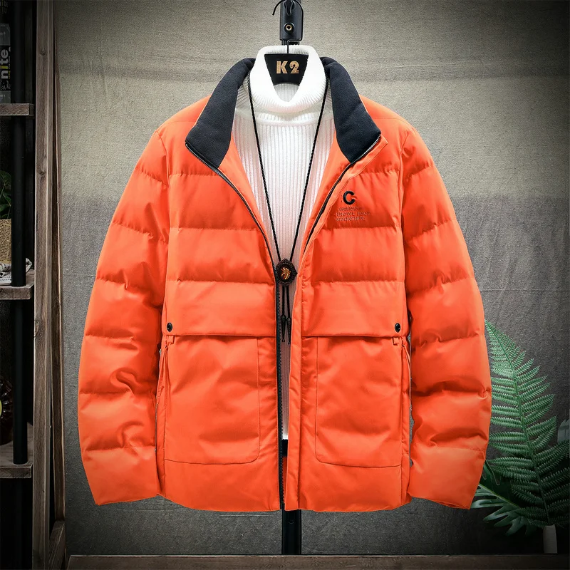 Man Coat Down Jacket Men Winter Zipper Stand Collar Coat Solid Color