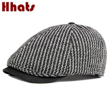 Теплая вязаная кепка с козырьком для пожилых мужчин, утолщенная полосатая Зимняя кепка с рисунком плюща, винтажный берет таксиста, шапка в стиле ретро, Классическая Кепка с изображением газетчика