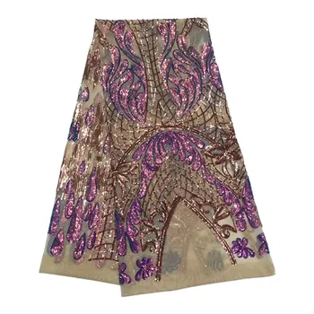 

2020 glitter Sequined African French Mesh Net Lace Fabric For India Evening Party Dress Fabrics Purple New Nigeria Sequins Voile