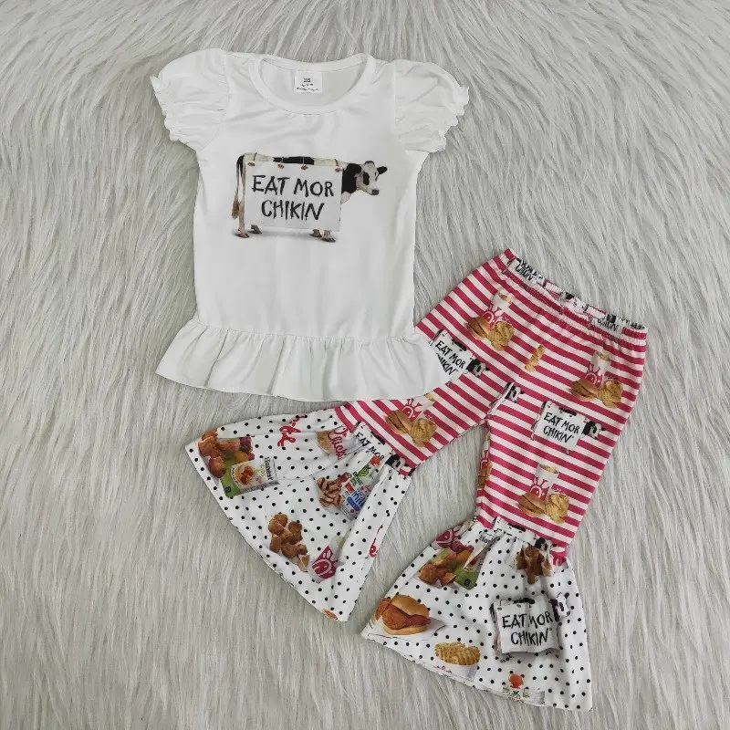 fat kid suit Wholesale Spring Baby Girl Boutique Toddler Clothing Set White Top Cow Print Kids Bells Pants Fall Children Clothes Cute Outfit cute baby suit Clothing Sets