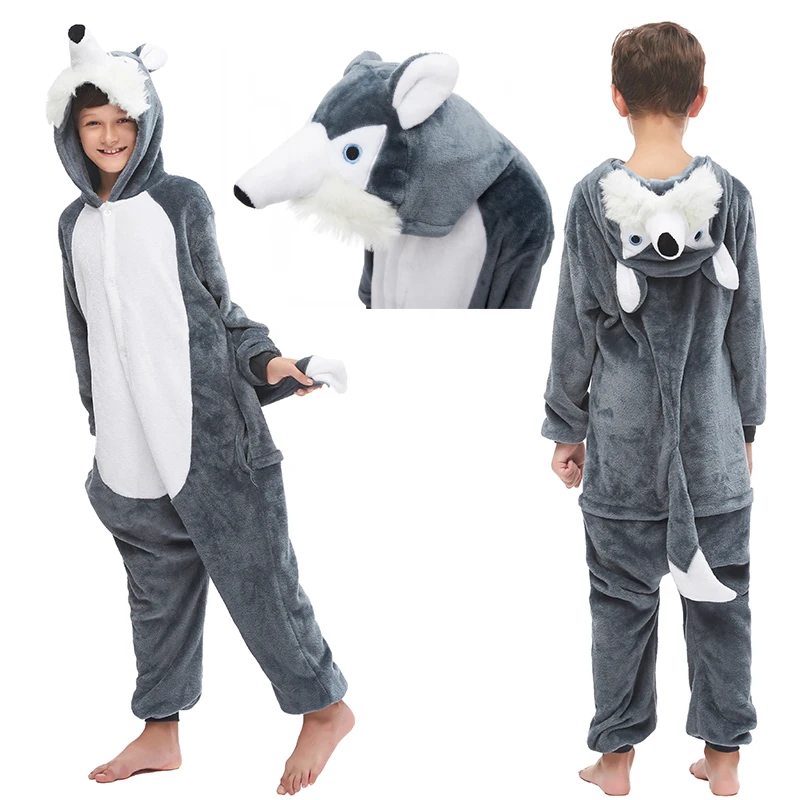 Пижамы с единорогом для мальчиков и девочек; зимняя детская одежда для сна с единорогом; Комбинезон кигуруми; детская пижама с пандой и кроликом; комбинезон с единорогом