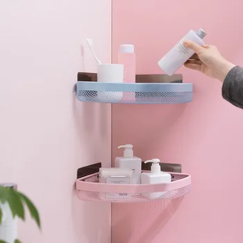 

Bathroom Corner Shower Shelf Shampoo Soap Holder Storage Rack Punching Free Kitchen Organizer Mesh Drain Holder Bracket
