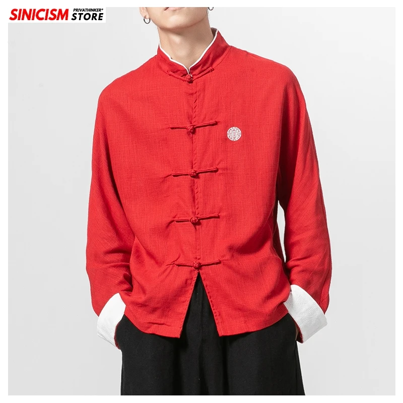 Sinicism Store Autumn Men Button Cotton Linen Oversize Shirts Mens Chinese Vintage Tops Clothing Male Autumn Casual Shirt