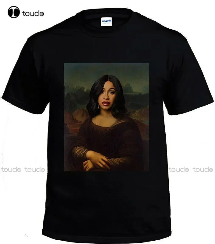 

Cardi B Mona Lisa Hip Hop Portrait Funny Black T-Shirt Money Bag I Do Best Life mens swim shirt