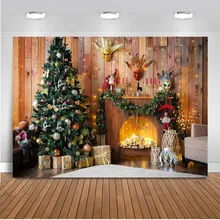 Фон для фотосъемки с изображением рождественской елки и камина для студийной фотосъемки новорожденных детей