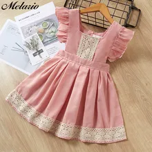 Melario/детское праздничное платье; коллекция года; сезон лето; модное кружевное платье розового цвета с рукавами-крылышками для девочек; детское повседневное мини-платье