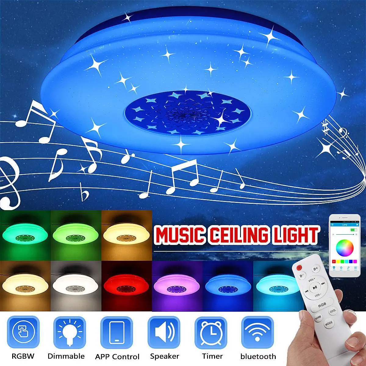 Smart LED Ceiling Light Lamp RGB Bluetooth Music Speaker Dimmable Bedroom Smart LED Ceiling Light Lamp RGB Bluetooth Music Speaker Dimmable Bedroom