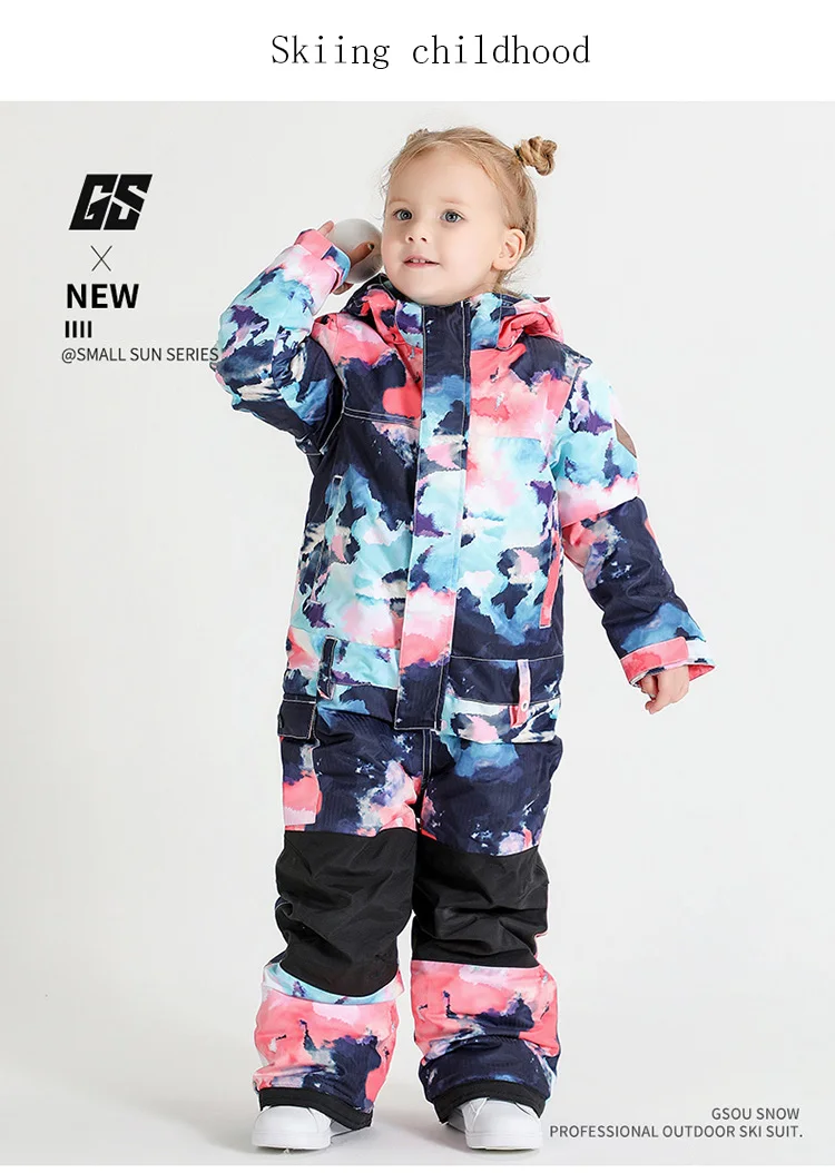 Gsou/лыжный костюм для девочек и мальчиков; лыжный костюм из одного предмета; Водонепроницаемая Теплая Лыжная одежда; детский лыжный комплект