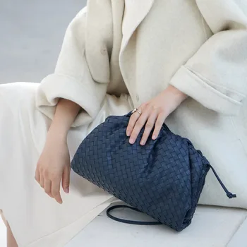 

Weaving Cloud Dumpling Bag New Female Hand Bag Brand Design Knitting Cross-body Bag Half Circle Clip Bag Two size
