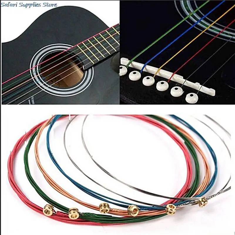 

1 Set 6Pcs Rainbow Colorful Guitar Strings E-A for Acoustic Folk Guitar Classic Guitar Multi Color Guitar Parts