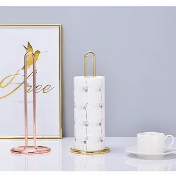 

Simple golden wrought iron tissue holder, dining table kitchen storage accessories roll holder, vertical tissue holder