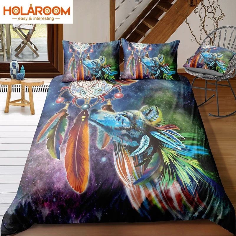 

Colorful wolves pattern bedding sets dream catcher duvet cover set 3d printing quilt cover with pillowcase home bedroom decor