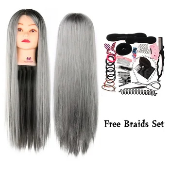 

NEVERLAND 28" 100% Synthetic Hair Model Hairdressing Training Head Mannequin Doll+ Practice Braid Set Train Hairdressing