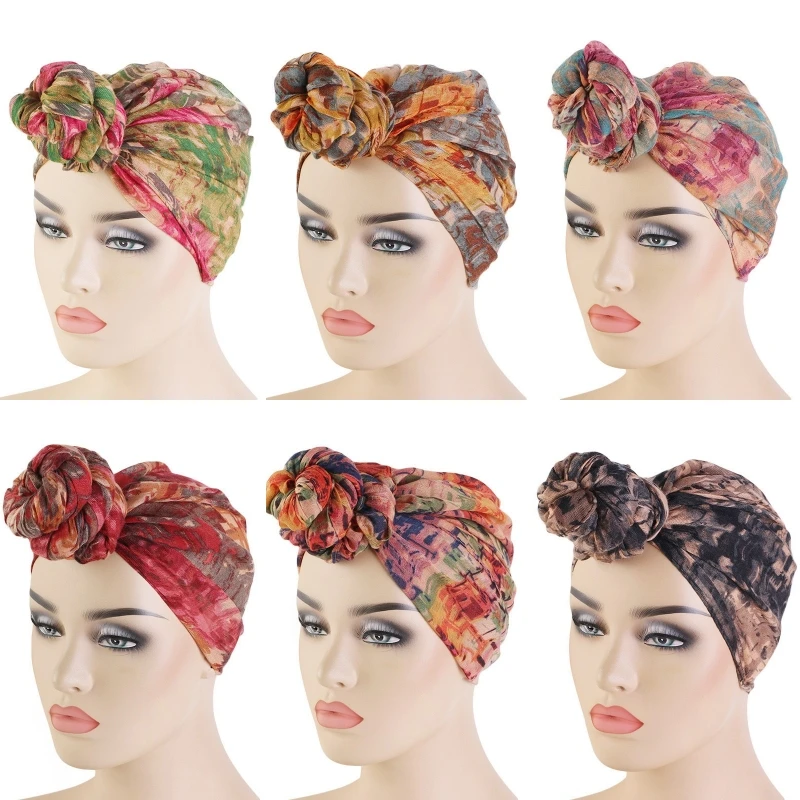 Women Flower Beanie Turban Hair Loss Cap Wrap Head Hat Muslim Hijab Scarf Bonnet