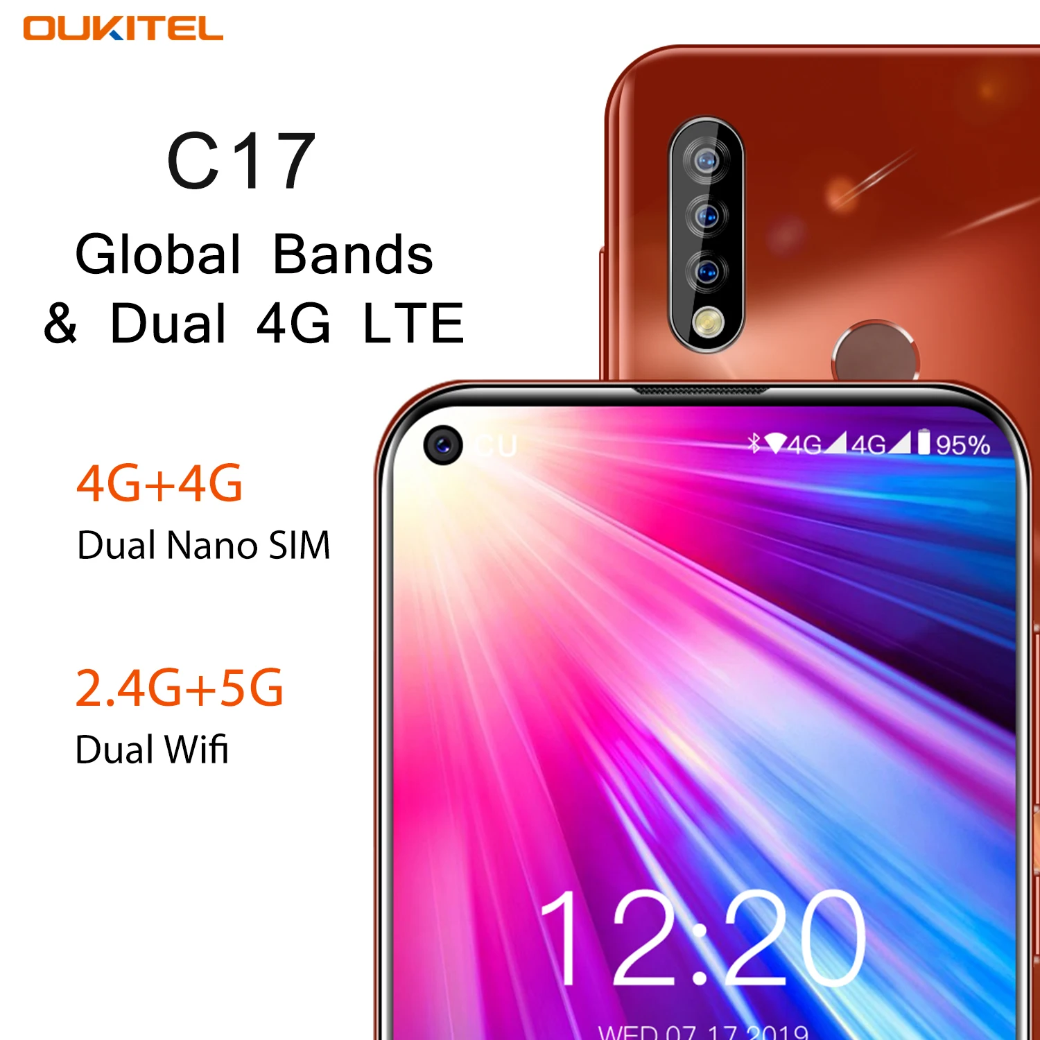 OUKITEL C17 6,35 ''Тройная камера смартфон MT6763 Восьмиядерный Android 9,0 3 Гб 16 Гб распознавание лица отпечатков пальцев 4G мобильный телефон 3900 мАч