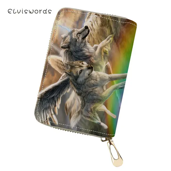 ELVISWORDS PU визитница "Fantasy Wolf" Животный узор девушки кошелек для денег милые животные девушки мини Cluth карты кошельки - Цвет: CDWX3660Z5