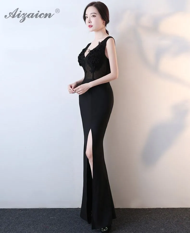 Черные сексуальные прозрачные длинные Cheongsam современные китайские вечерние платья Qi Pao женские вечерние платья в восточном стиле китайское платье Qipao