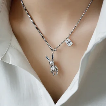 

S925 Silver Star Celebrity Inspired Cute Rabbit Pendant Short Clavicle Chain Hip Hop Stitching Sweater Necklace