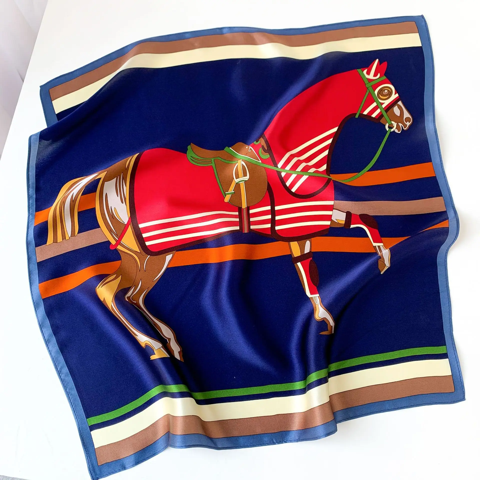 100% Pure Silk Scarf Women Neck Hair Band Foulard Square Small Headband 2024 Fashion Print Neckerchief Scarves Bandana 53*53cm 4