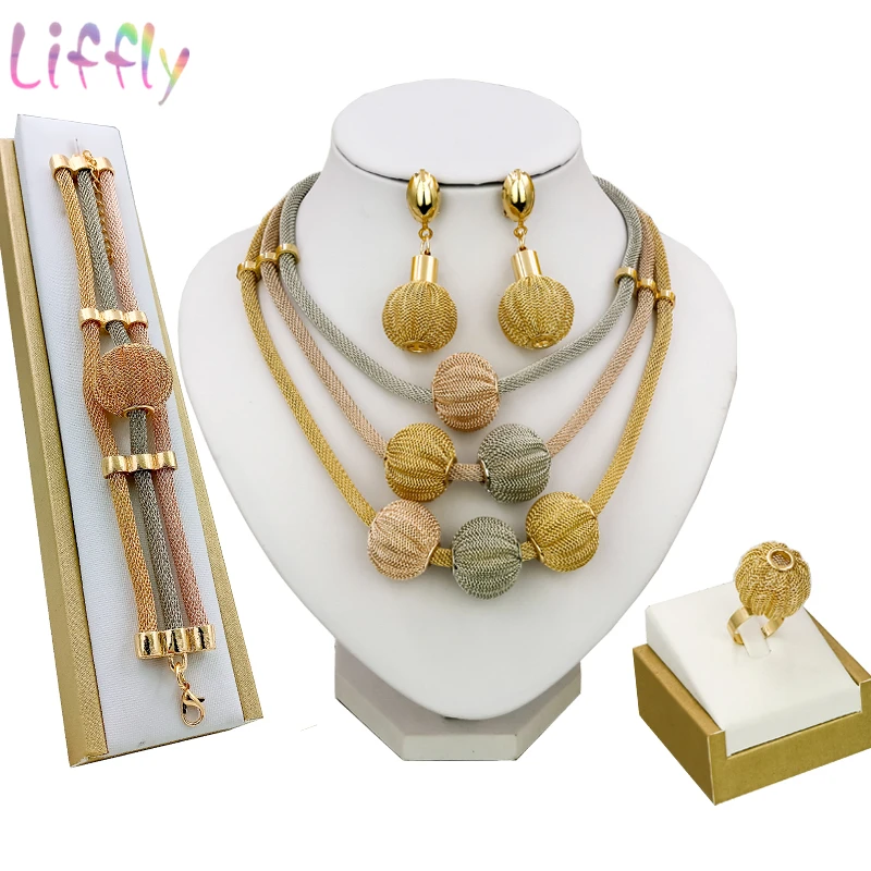 Женский комплект ювелирных изделий Liffly золотистого цвета в форме шара колье