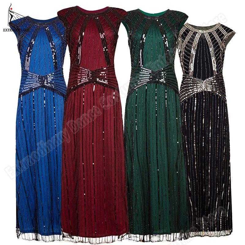 1920s длинные платья с пайетками, женские винтажные платья, большие вечерние платья в стиле Гэтсби, арт-деко, миди, украшенные, сексуальные летние платья без рукавов