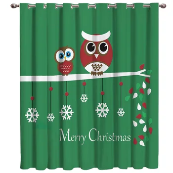 

Christmas Themed Cartoon Owl On The Branch Window Treatment Hardware Sets Curtain