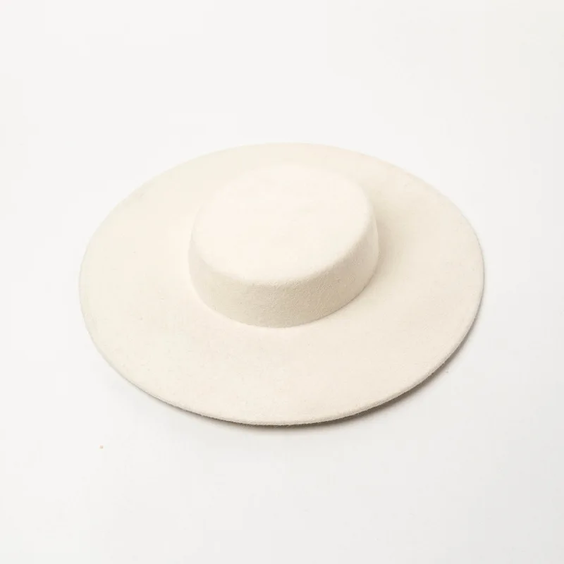 cream fedora European fashion retro light flat top big brim woolen top hat catwalk stage performance modeling felt big brim hat 6 color bailey of hollywood hats