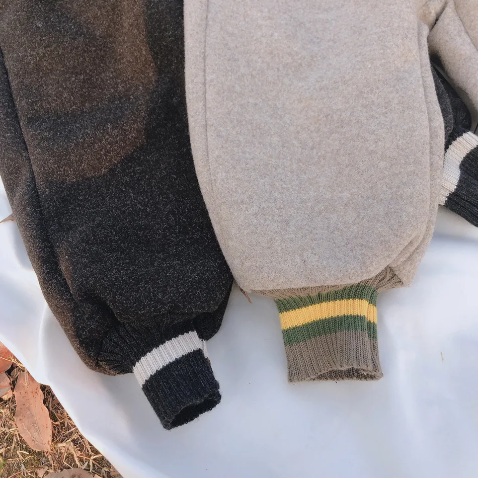 Зимние теплые шерстяные штаны с флисовой подкладкой для девочек, детские плотные штаны с резинкой на щиколотке