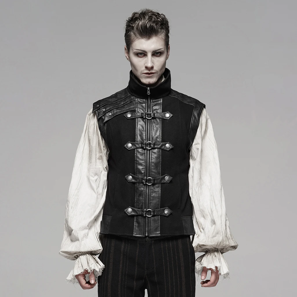 

PUNK RAVE Men's Steampunk Retro Vest Twill Woven Fabric Asymmetrical Stage Performance Handsome Personality Mens Waistcoat