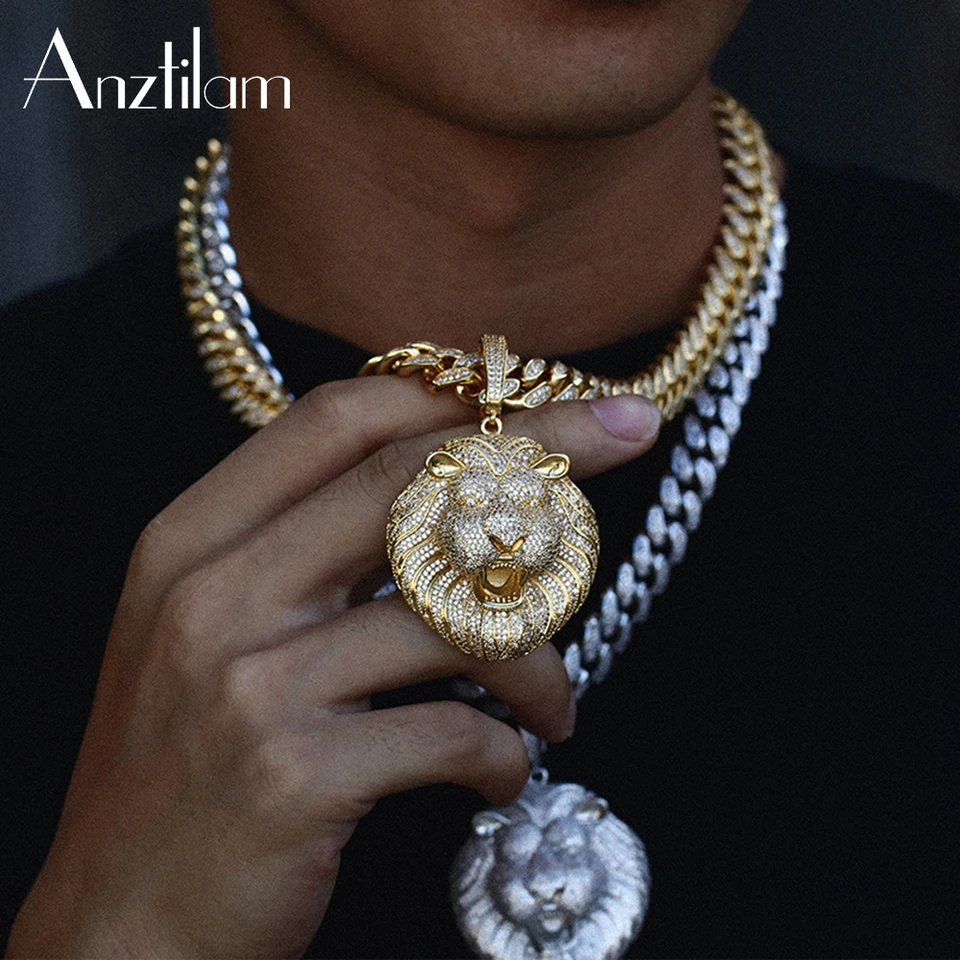 Ciondolo Testa Di Leone In Zircone, Ottone Placcato Oro 18k - Foto 2