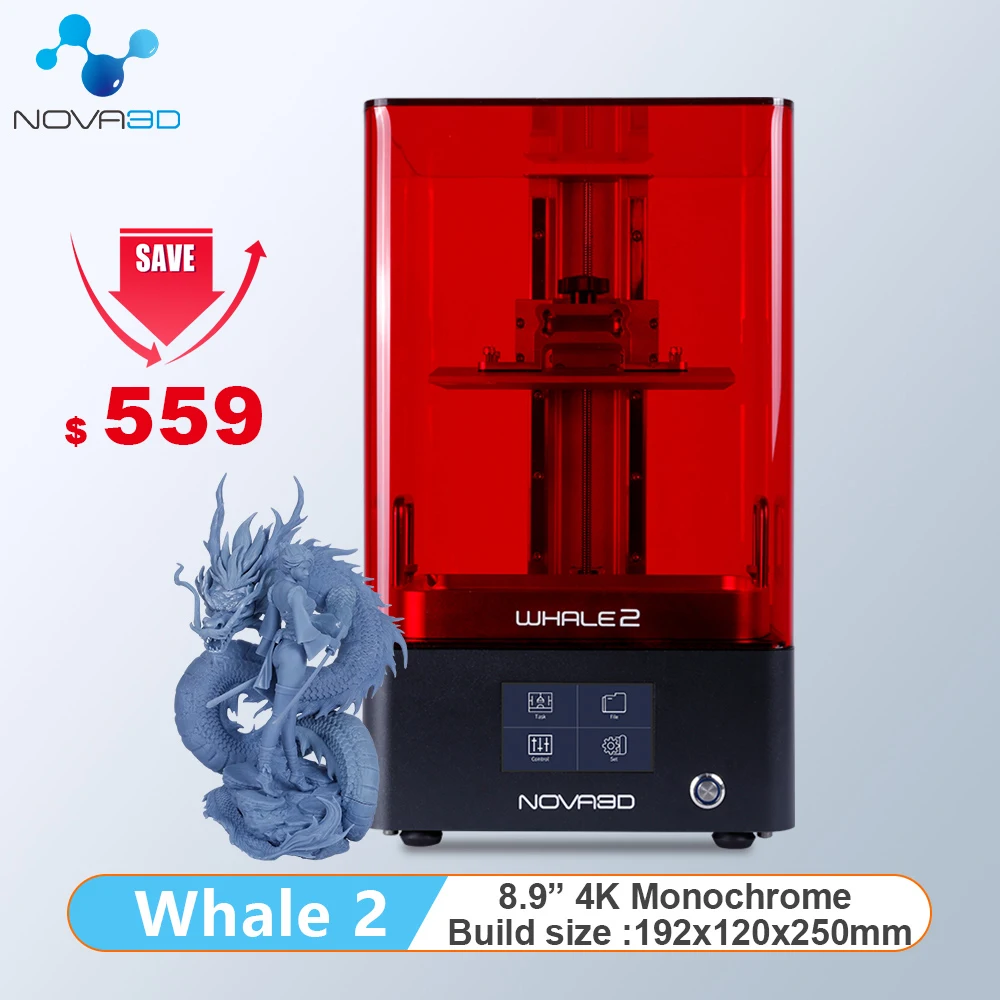 NOVA3D WHALE2 3D Принтер LCD 8 9 дюймов 4K Монохромный экран УФ полимерные принтеры КИТ 2