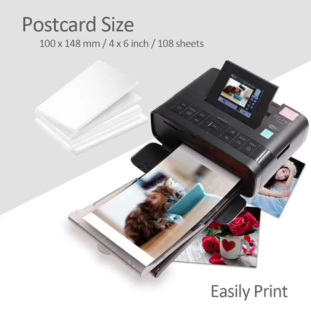 캐논 KP-108IN 컬러 인화지 세트, 셀피 CP1300 CP1000 CP1200 CP910 CP1500 포토 프린터용, 4x6, 6 인치